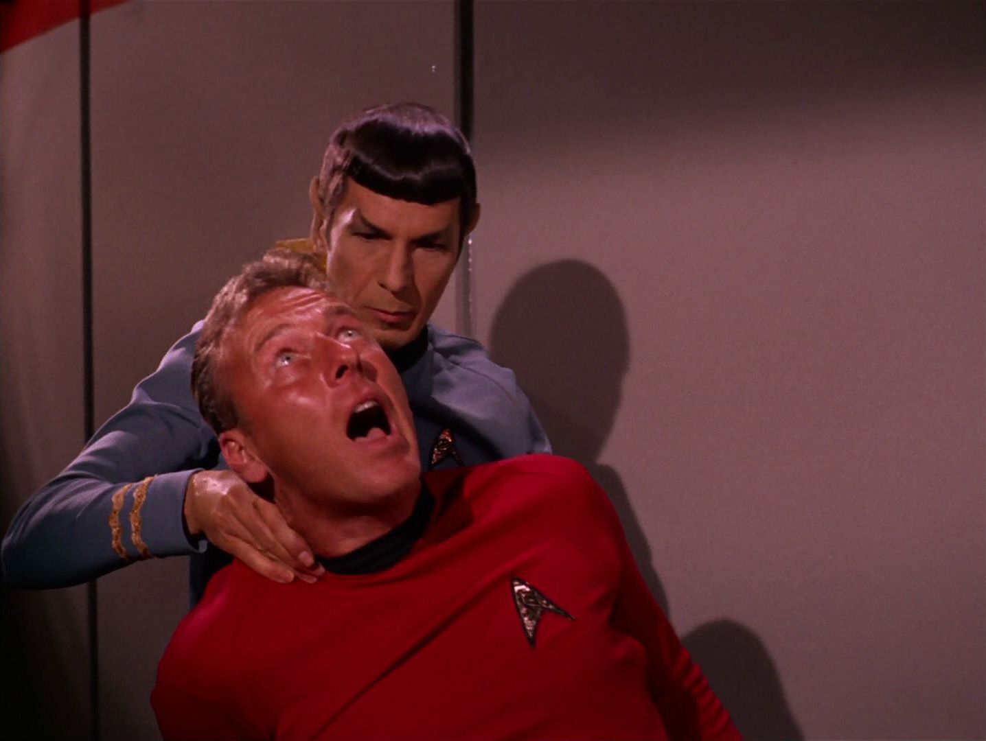 Spock delivers a Vulcan neck pinch in “And the Children Shall Lead”