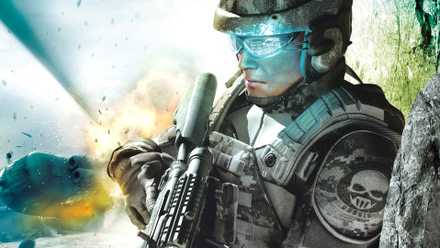 A soldier leans for cover as an exploding helicopter crashes behind him
