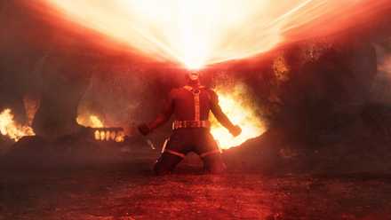 Cyclops from the X-Men yelling and blasting his eyebeams straight up into the sky