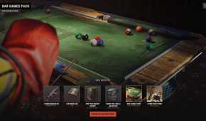 hazmat suit character plays pool