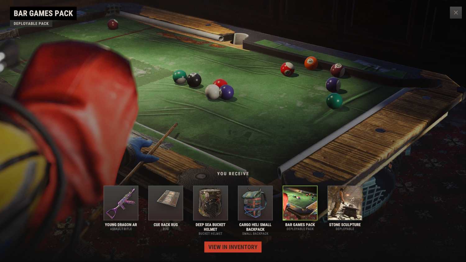 hazmat suit character plays pool
