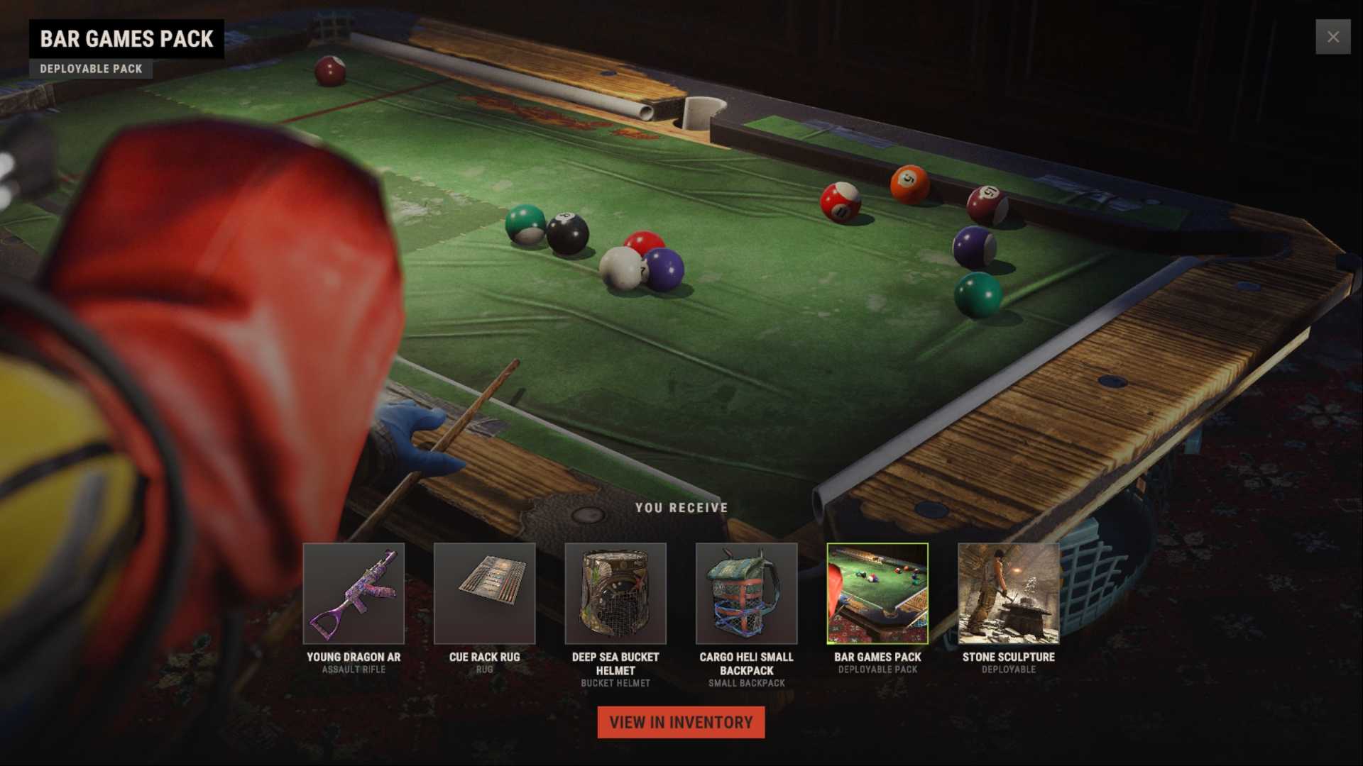 hazmat suit character plays pool