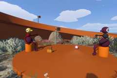 Characters sit and chat in Big Walk.