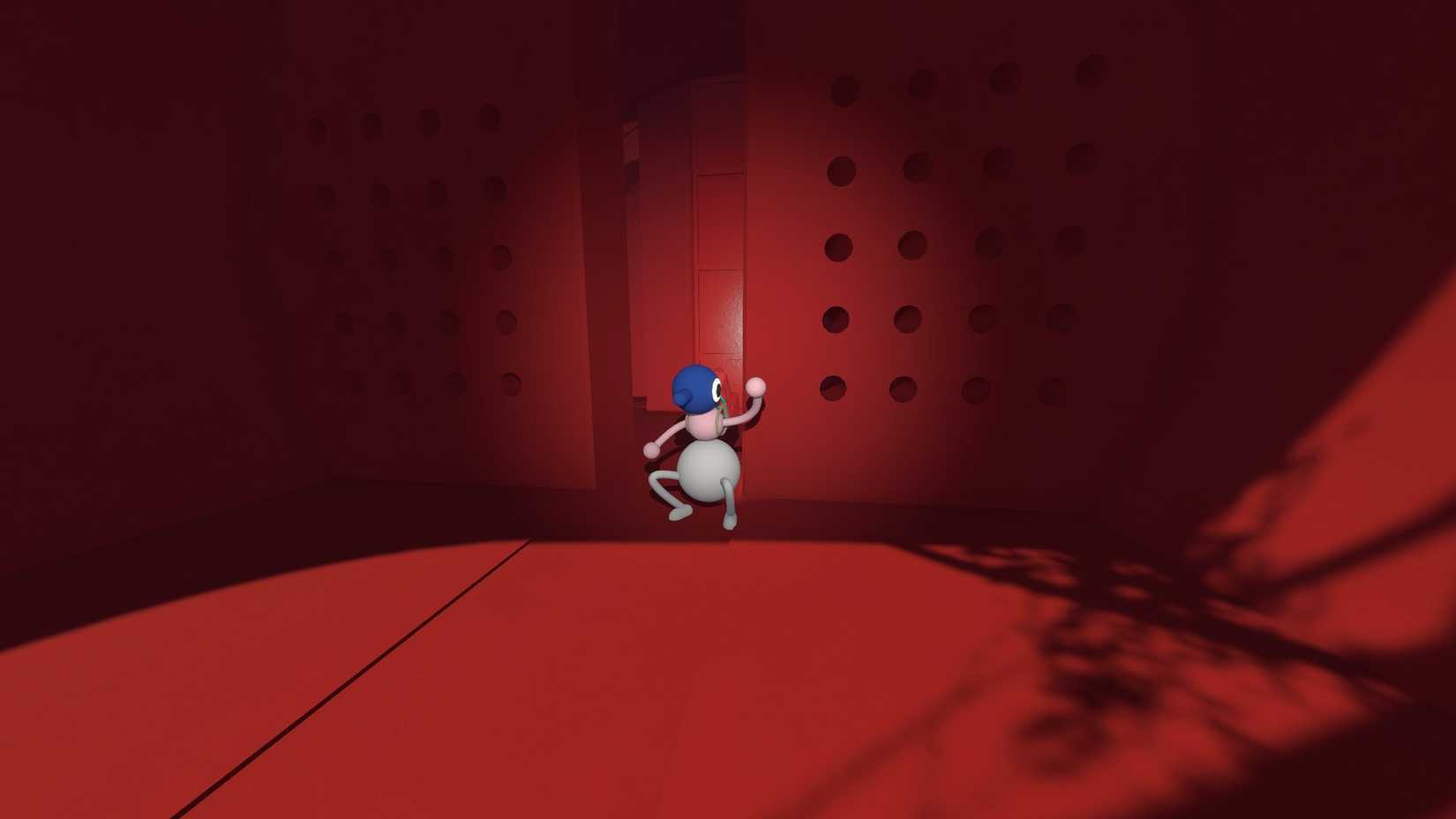A character squats in Big Walk.