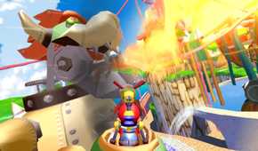 mario fights bowser mecha on rollercoaster