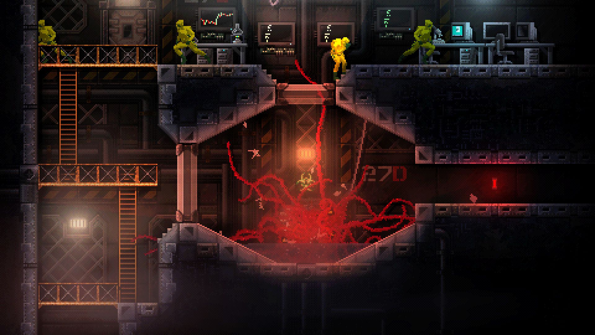 The monster in Carrion breaking out of its container