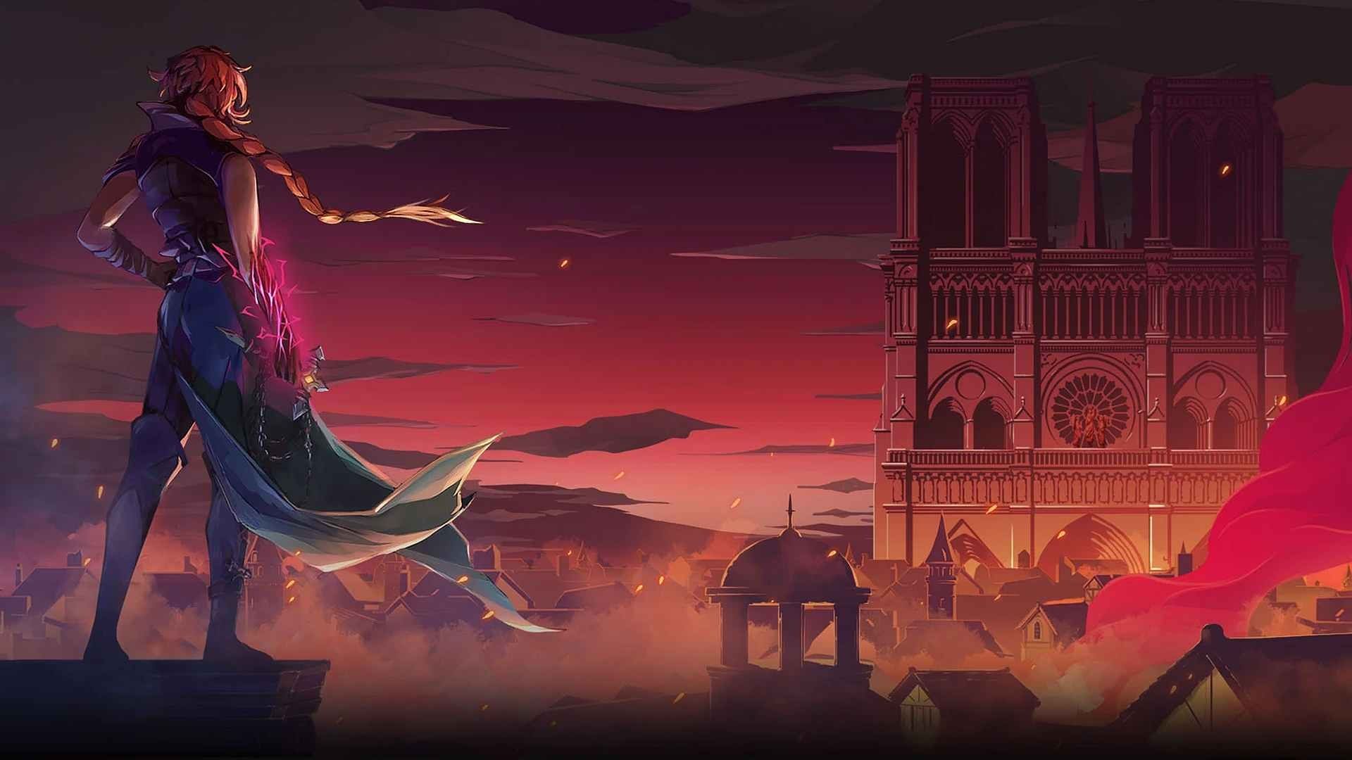 Rose Belmont stands with her back towards the camera, overlooking Paris