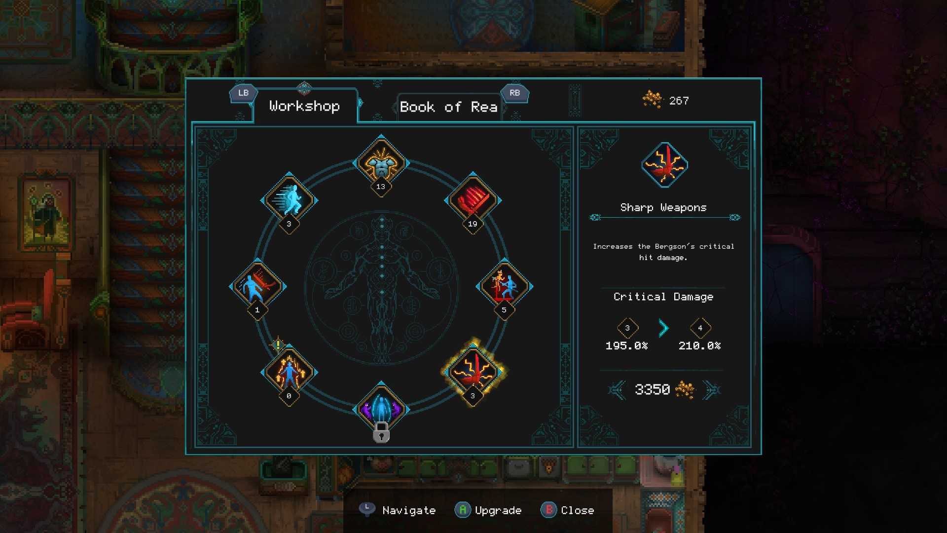 A skill tree in Children of Morta