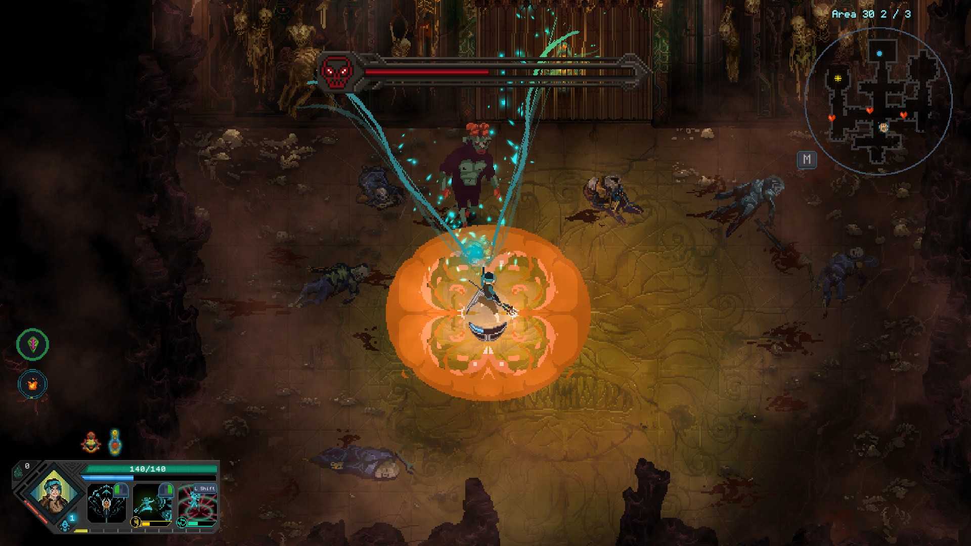 A Bergson family member attacking a monster in Children of Morta