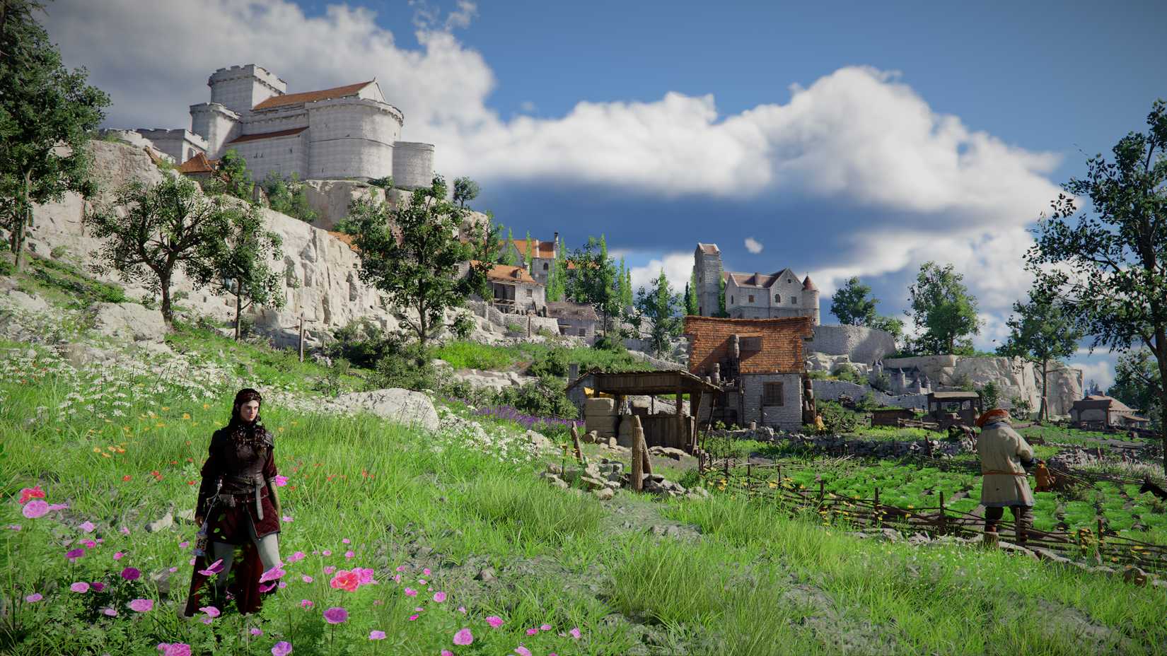 Damiane stands in front of Hernand Castle in Crimson Desert.