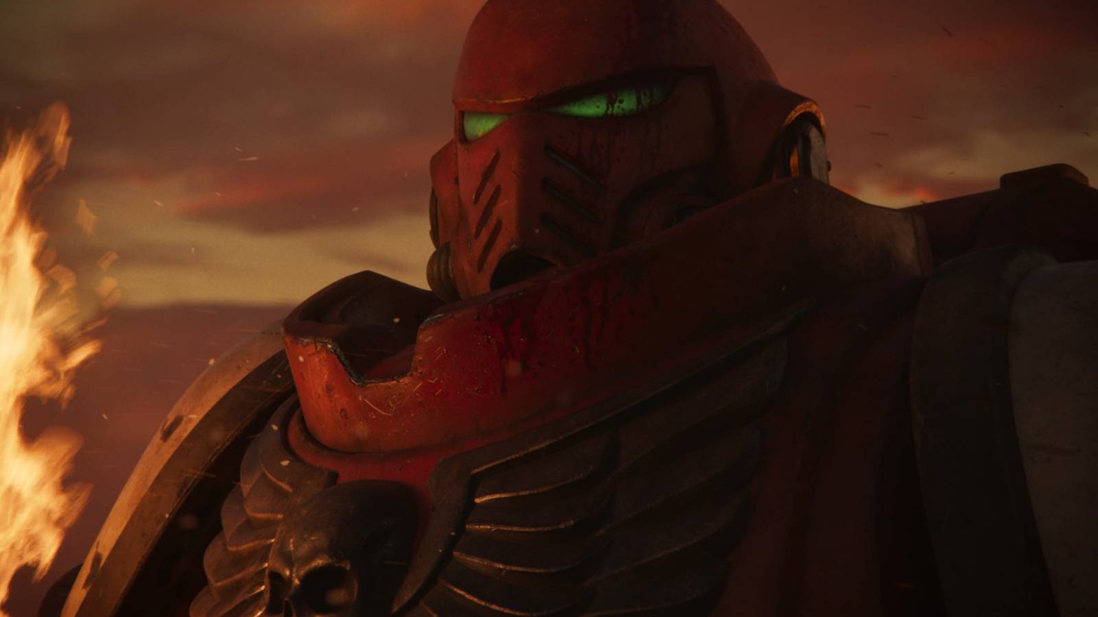 A Space Marine drenched in blood.