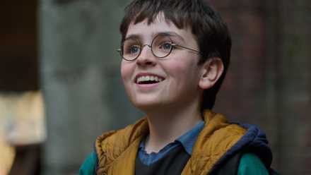 Harry Potter (Dominic Mclaughlin) smiles in an up-close shot from HBO's 2026 Harry Potter reboot series