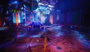 In this Duskfade screenshot, Zirian holds his sword as he circles an imposing nearby enemy.