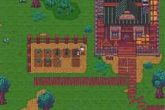 A character in Emberville watering some crops.