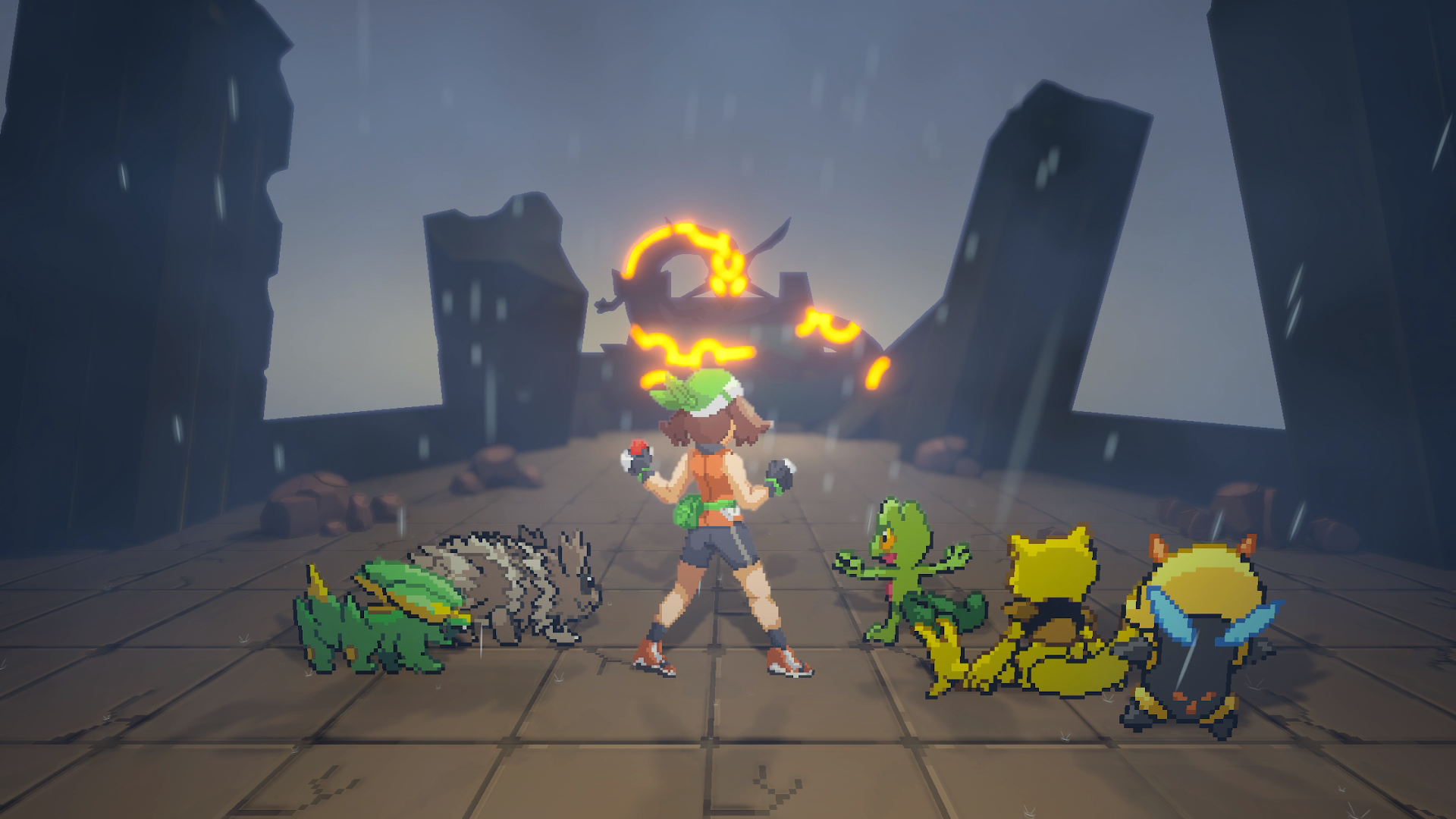 A screenshot from Gamma Emerald, a Pokemon fan game with 2DhHD sprites and a number of features missing from the original Game Boy Advance title.