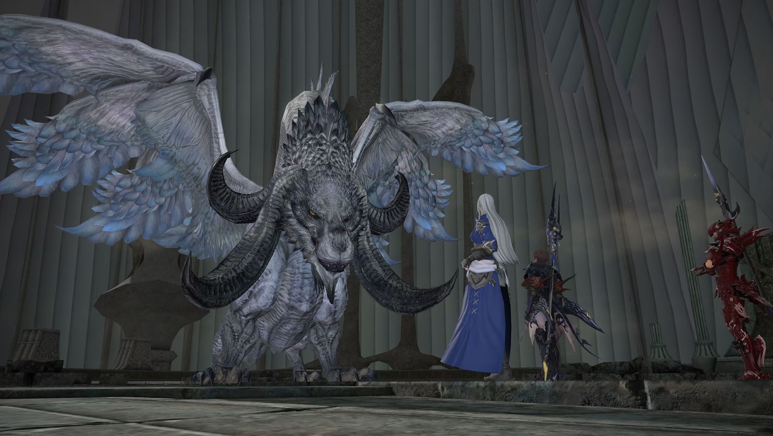 Iceheart speaking with Hraesvelgr in FFXIV Heavensward
