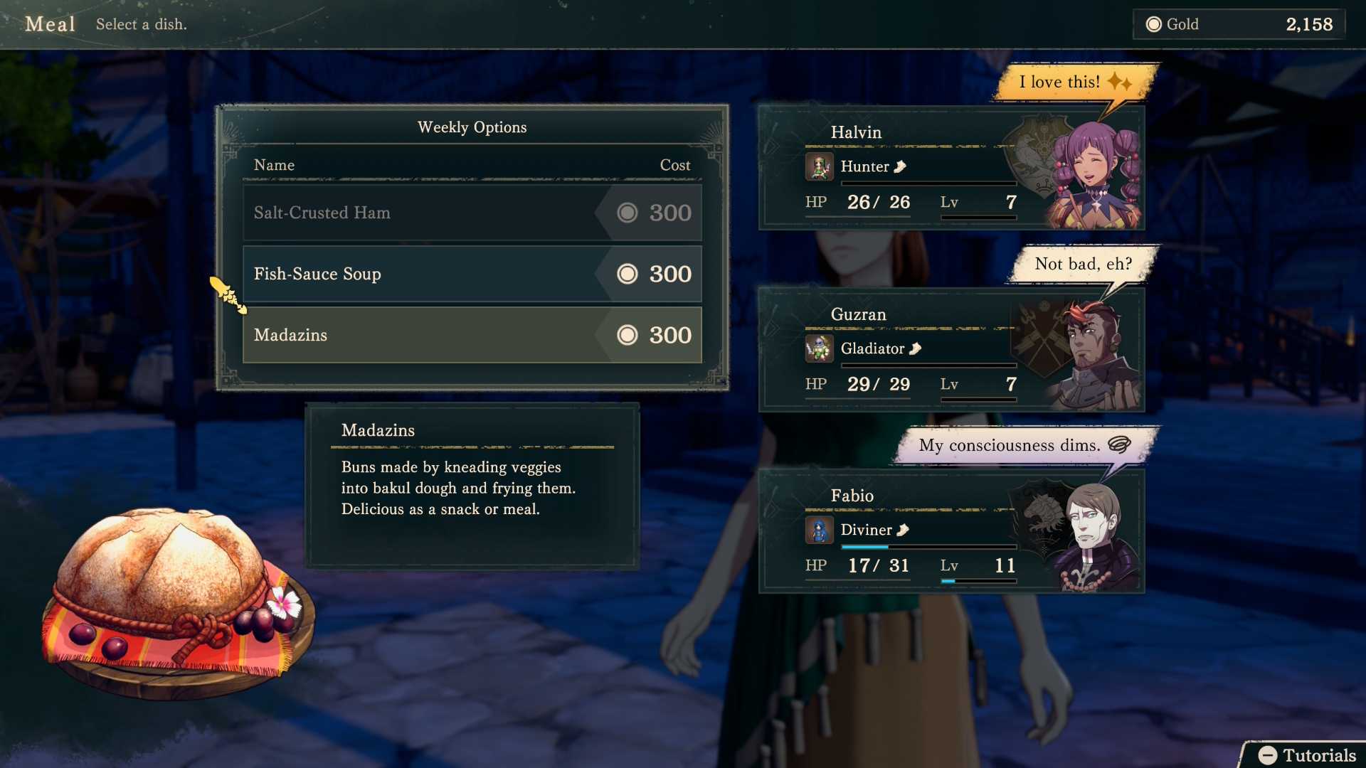 A meal selection menu in Fire Emblem Fortune's Weave
