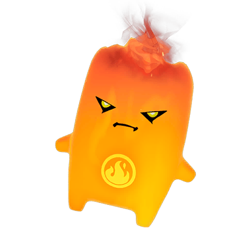 A Fire Sprite, a orange creature with a fiery hair, from Fortnite.