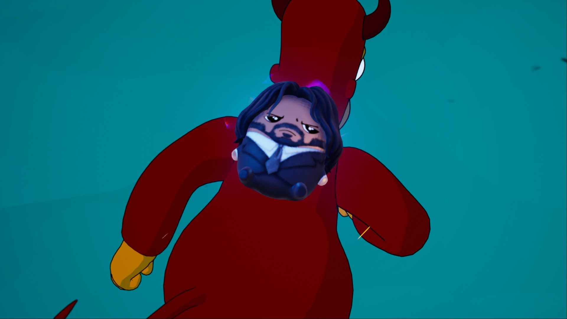 homer simpson runs around with john wick sprite on his back