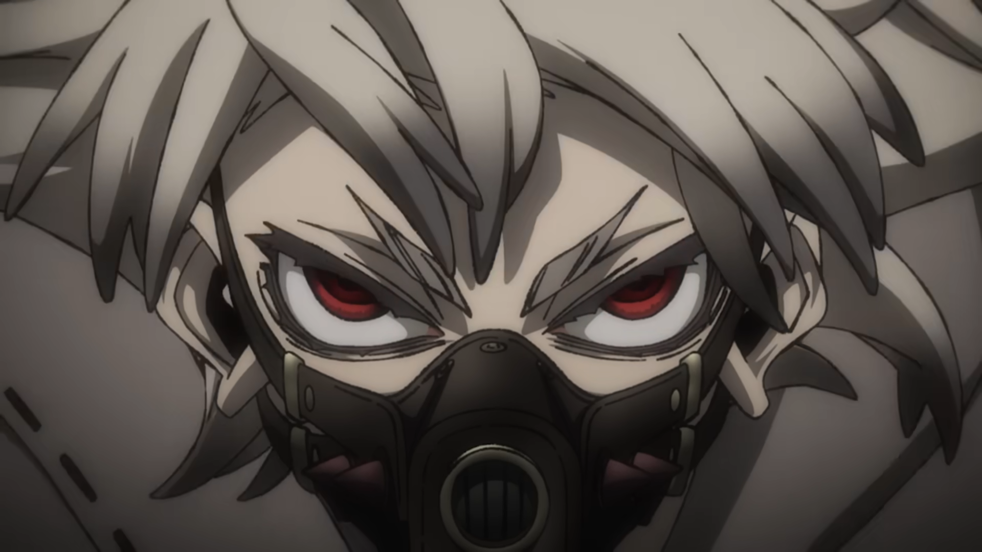 Rudo in a gas mask.