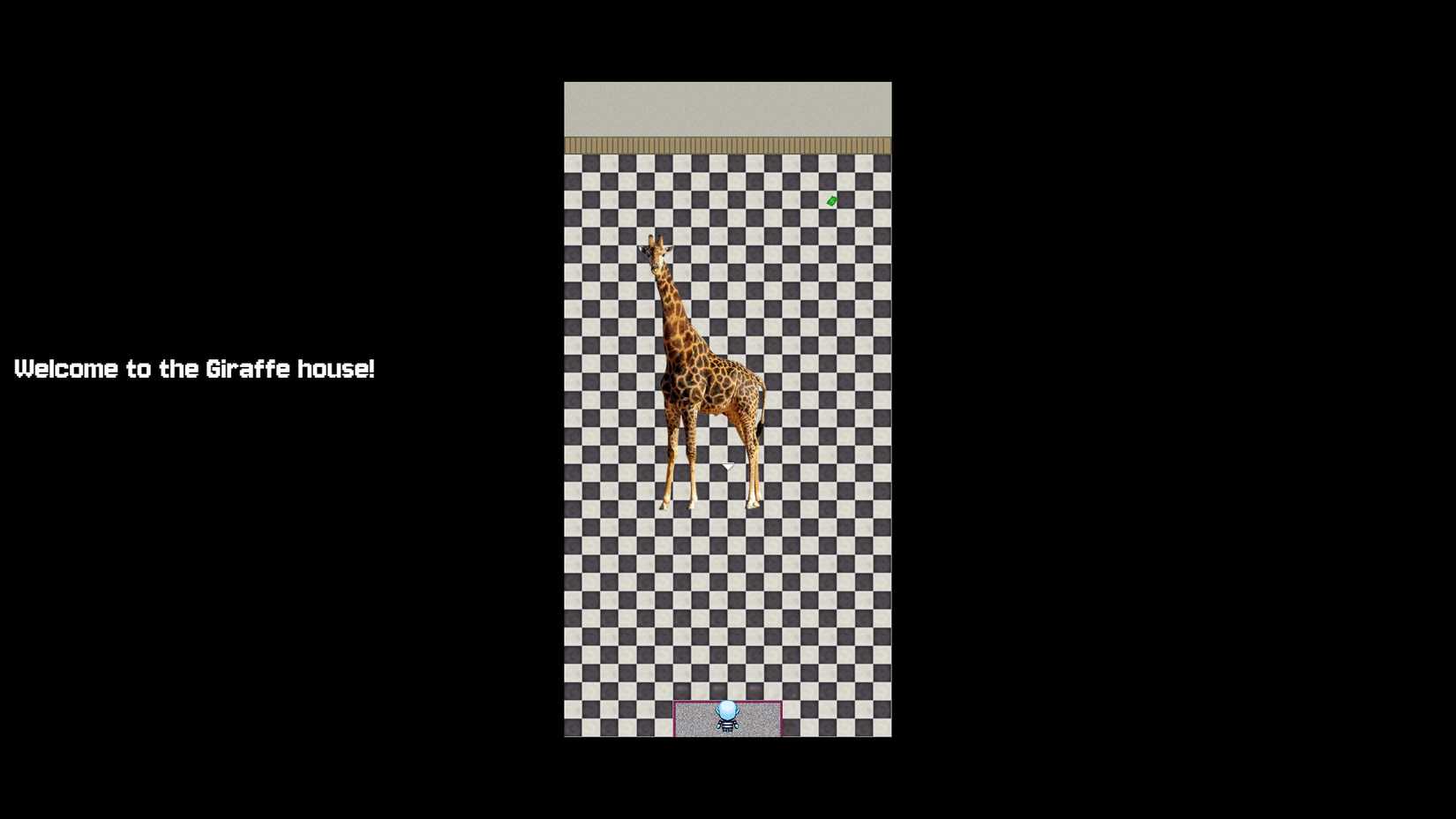 A random screenshot from the Steam viral hit, This Game Costs $200. It depicts a giraffe in a waiting room.