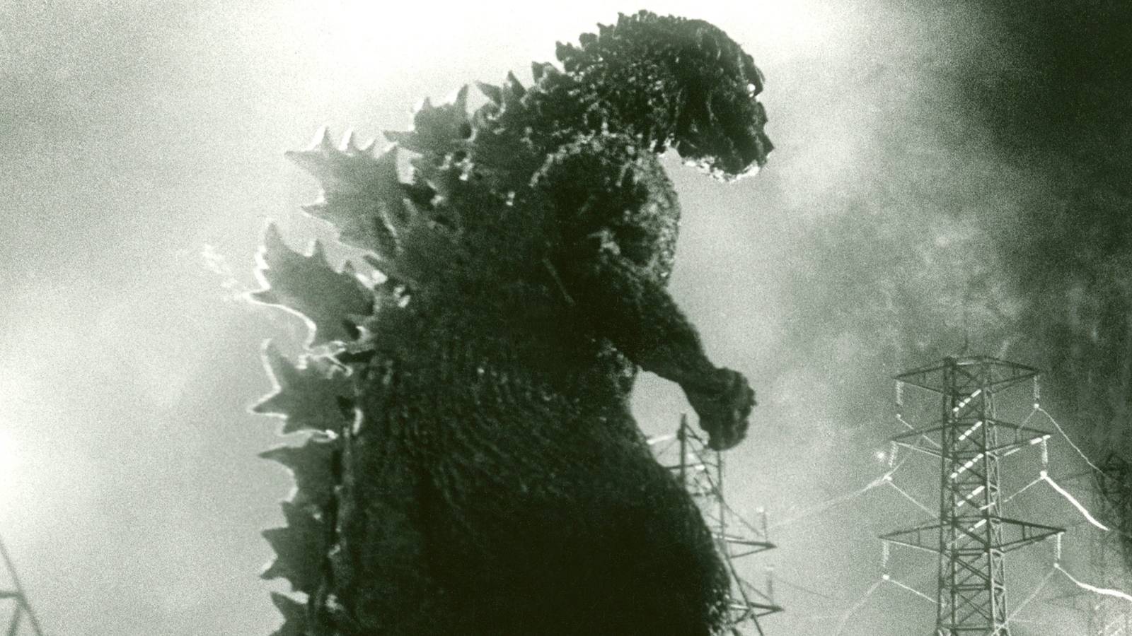 The 1954 Godzilla, about to take down a bunch of power lines