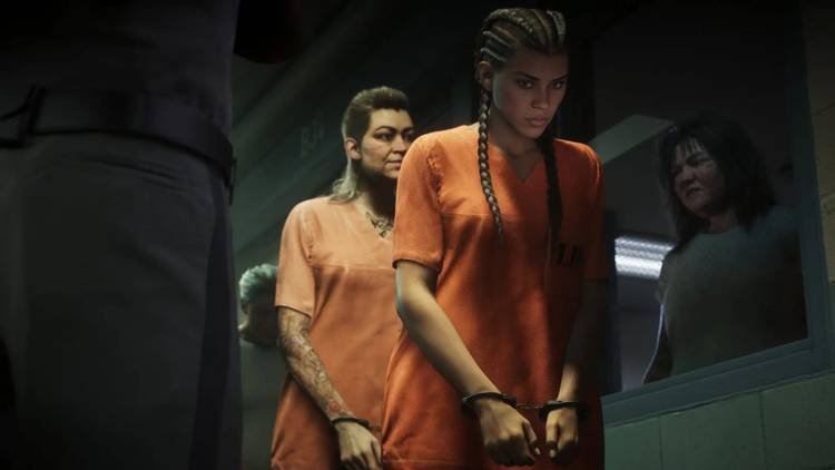 Lucia Camina Wearing an Orange Jumpsuit and Cuffs in Grand Theft Auto 6