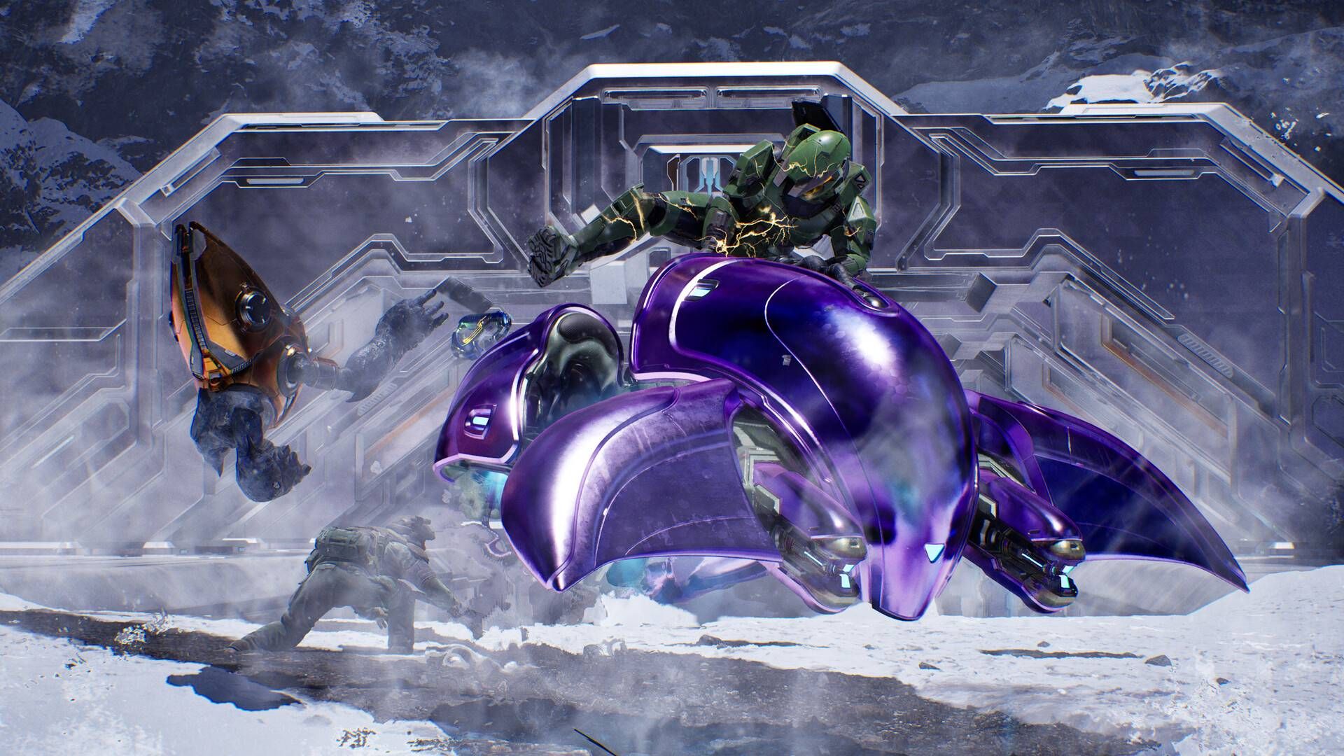 Master Chief kicking a grunt off a ghost in Halo: Campaign Evolved.