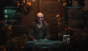 Talking to an NPC in Hell Is Us.
