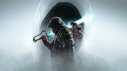 Key art for Hell Is Us showing a soldier with a sword and drone standing in front of a pale demon with a hallowed-out face.