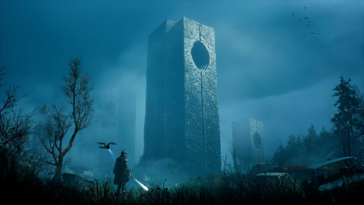 Remi approaching a tower in a screenshot from Hell Is Us.