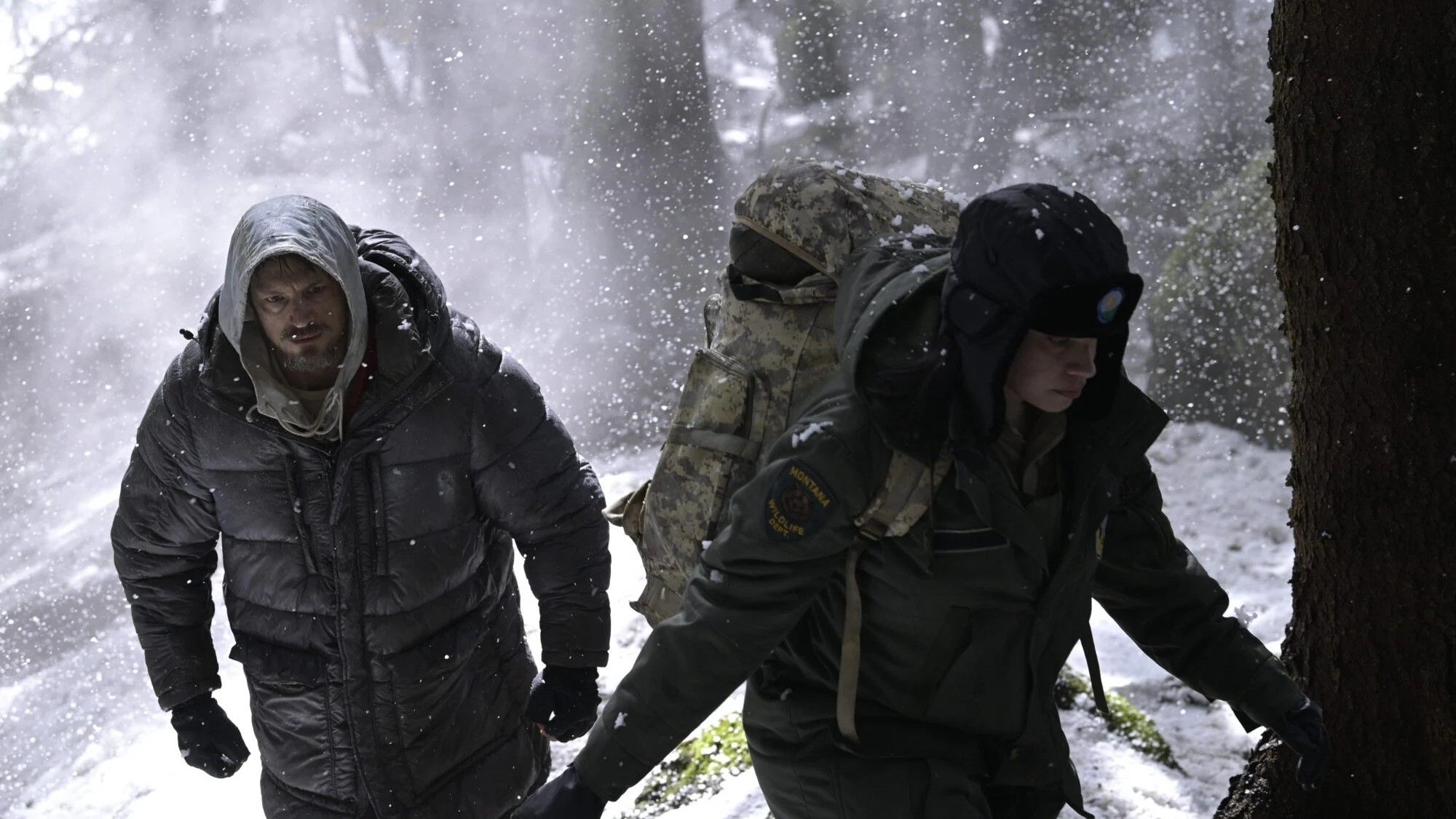 Joel Kinnaman and Cara Jade Myers in Icefall.