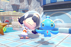 A disguised ditto poses next to a Manaphy in Pokopia.