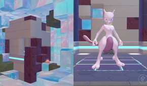 A metal room with Mewtwo inside in Pokopia.