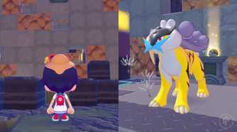 Raikou, as he appears in a room made of metal blocks, in Pokopia