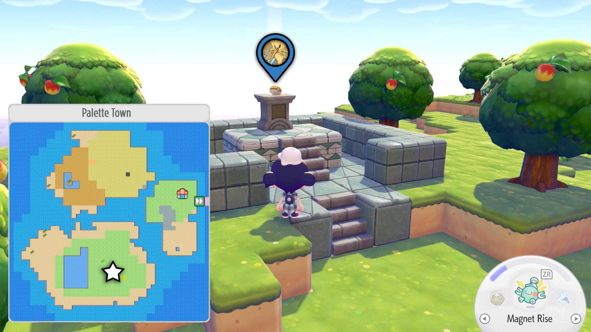 A map showing where to find a Zapdos' building kit in Pokopia