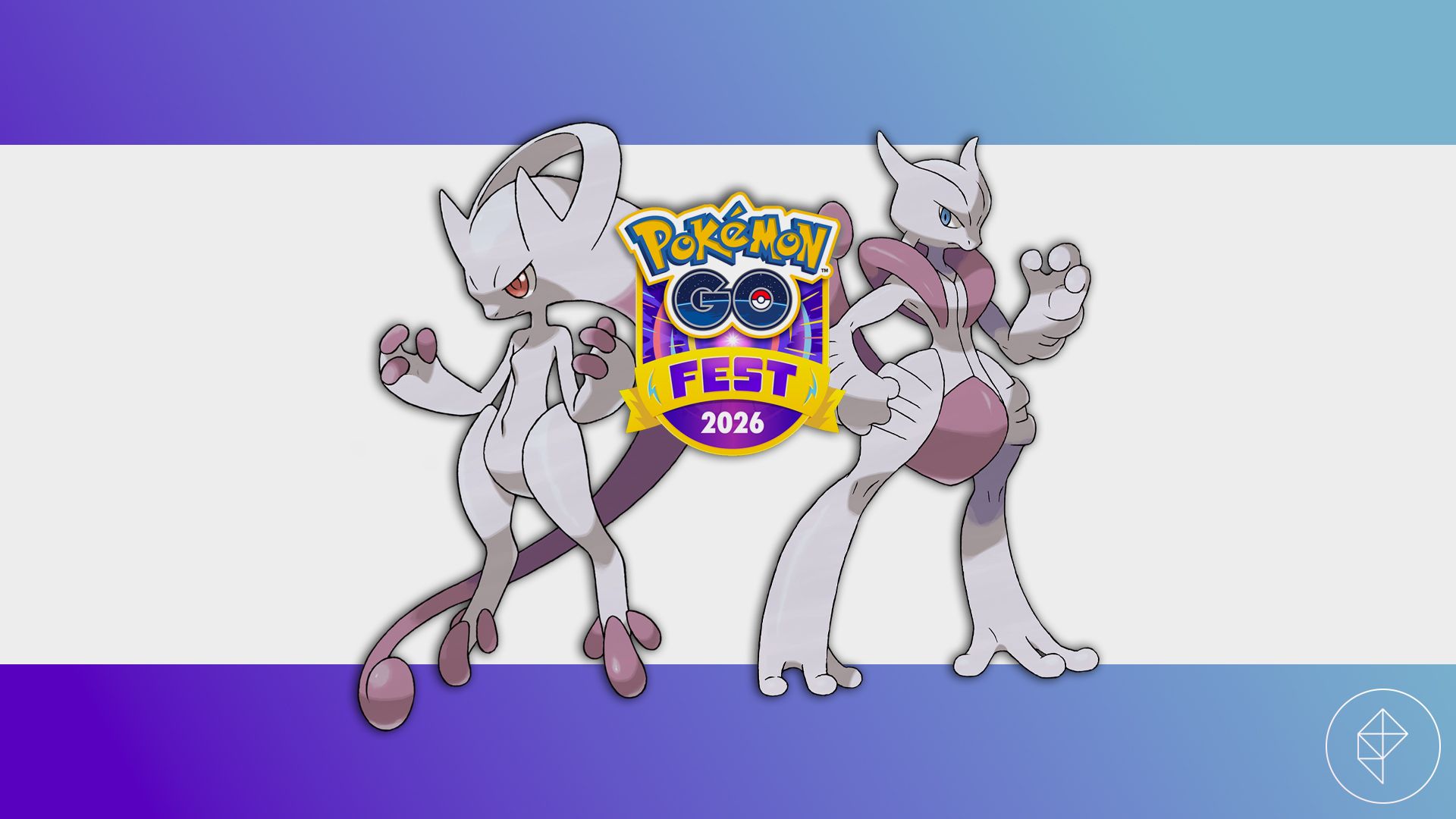 Mega Mewtwo X and Mega Mewtwo Y behind the Go Fest Global 2026 logo