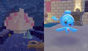 A brick-made building underwater with Phione inside in Pokopia