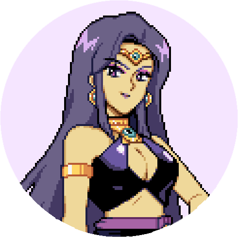 Juniper, a witchy woman with long purple hair in Fields of Mistria