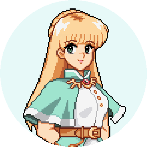 Celine, a blonde girl in a short green cloak in Fields of Mistria