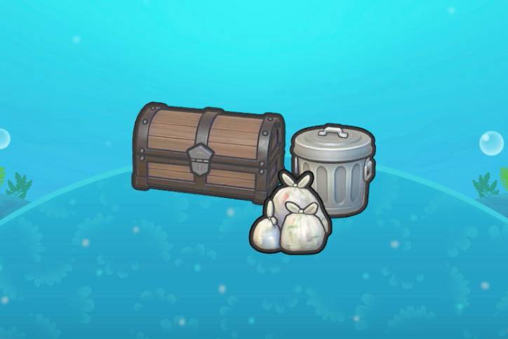 A treasure chest next to trash in Pokopia