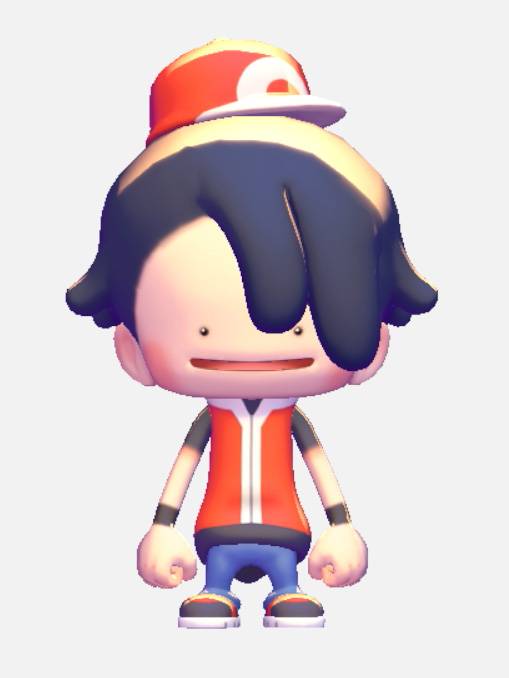 A Ditto dressed as the Pokémon Red/Green protagonist, Red.