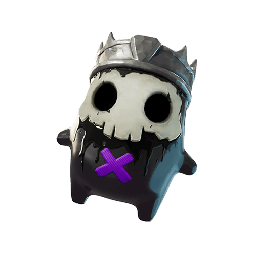 A King Sprite, a black creature with a skull mask and a crown, from Fortnite.