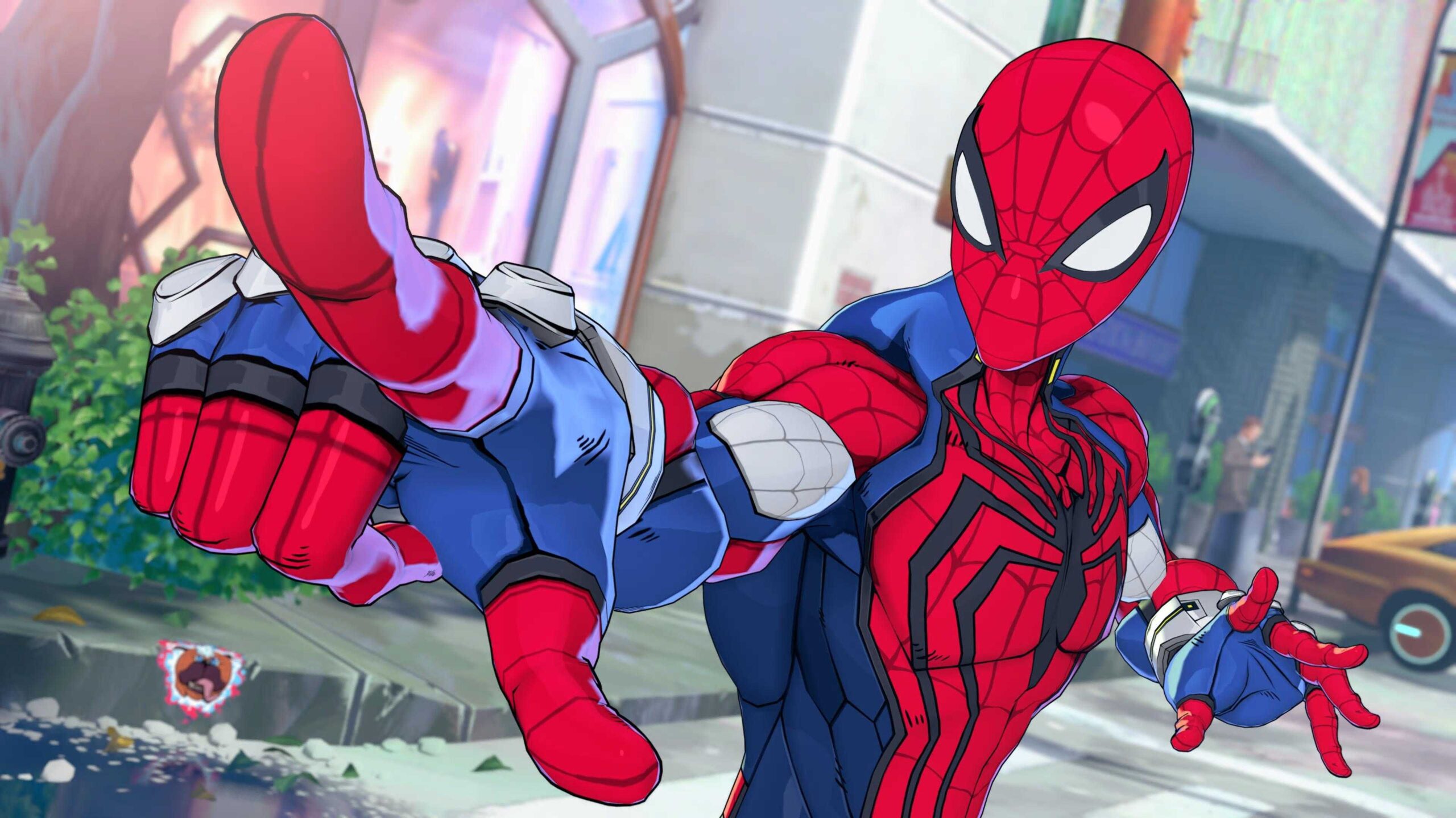 Marvel Tokon Fighting Souls Spider-Man pointing to the camera while getting ready for a fight