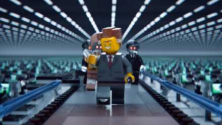 Lord Business walks though his building