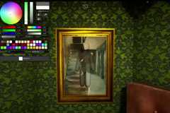 A chameleon in Meccha Chameleon disguising themselves against a painting.