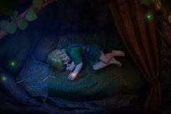 Link as a child lies curled up on his bed