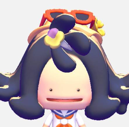 A Ditto in Acerola's hairstyle, which has waves at the end with a small ponytail above the forehead.