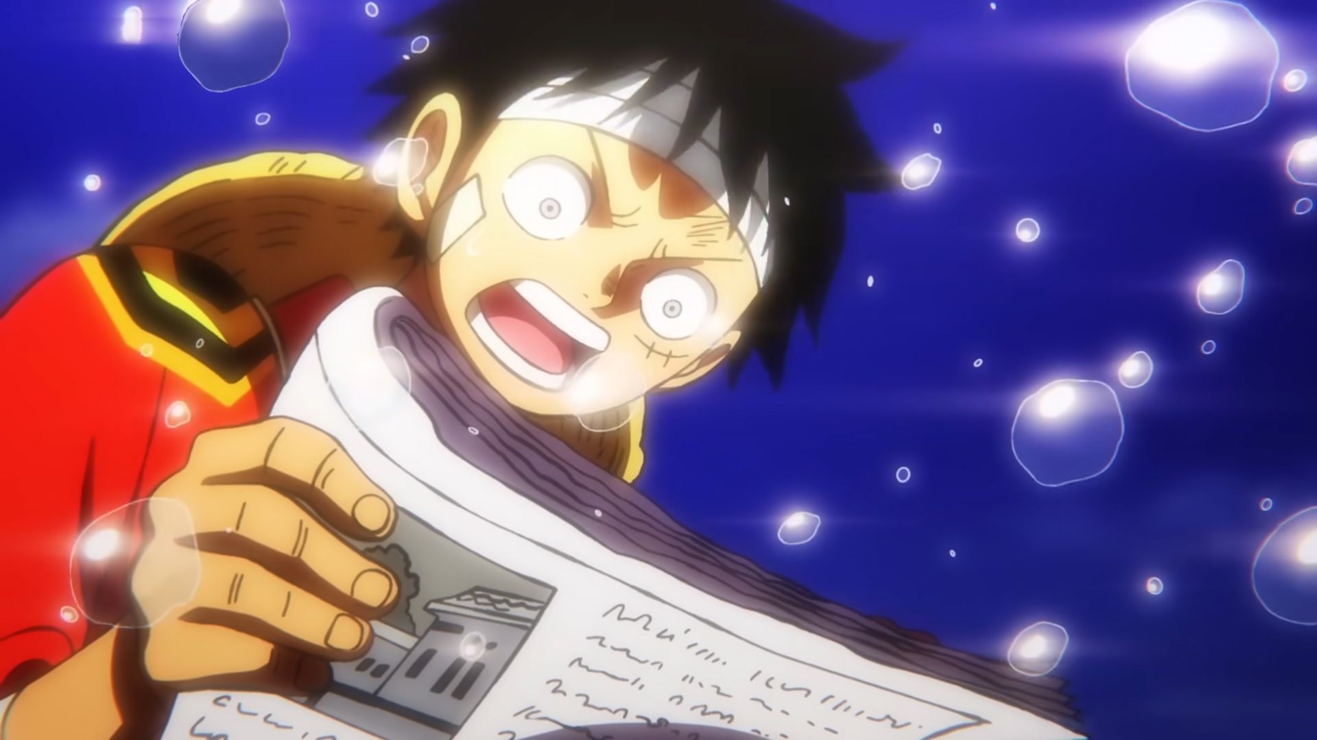 one piece luffy reading a newspaper in wano