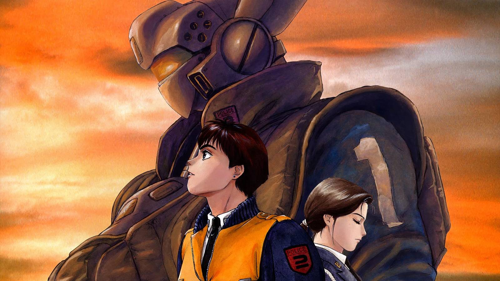patlabor 2 art depicting a mecha and two characters